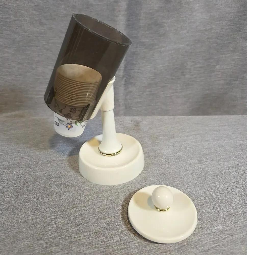 Vintage Londonware Retro Dixie Cup Dispenser Holder Plastic White/Gold 8.5